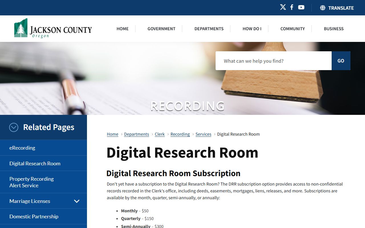 Jackson County Clerk records Digital Research Room