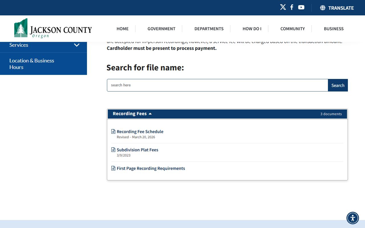 Jackson County Clerk records recording fees