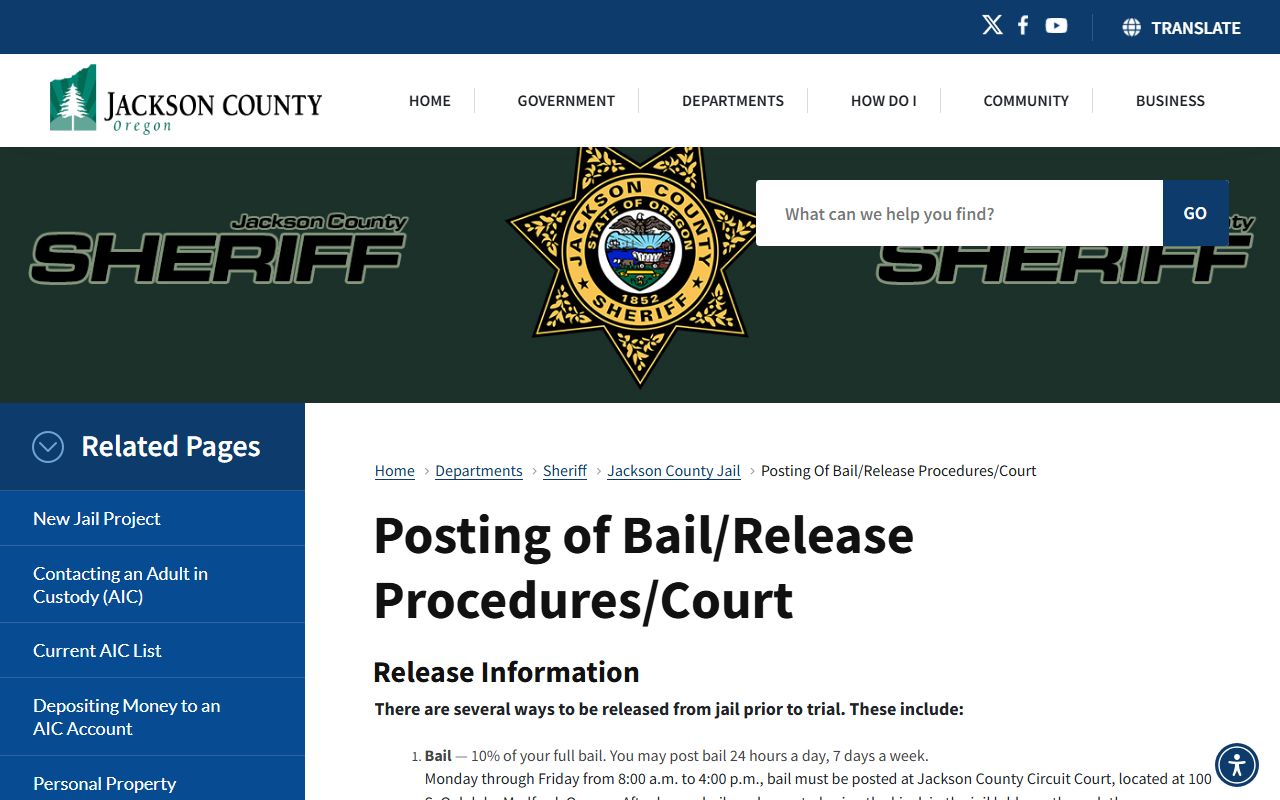 Jackson County arrest records jail bail and release procedures