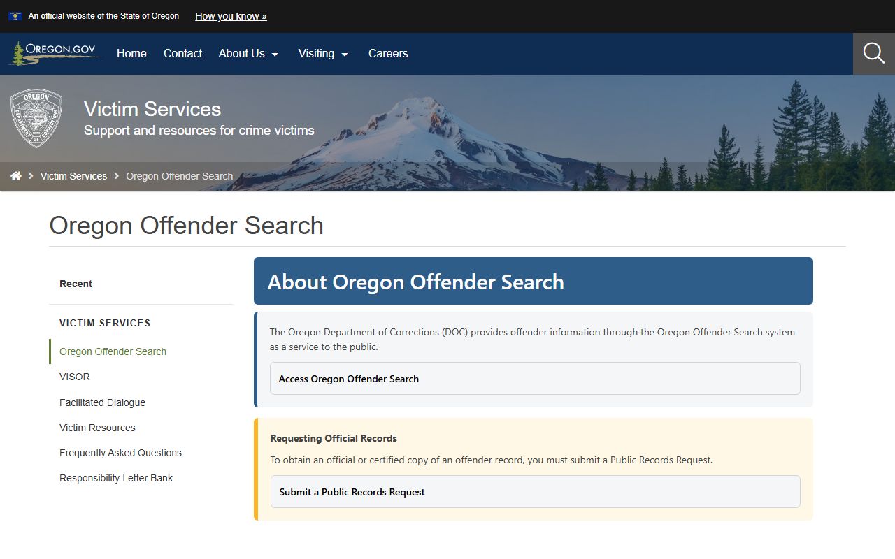 Jackson County arrest records Oregon DOC offender search guidance
