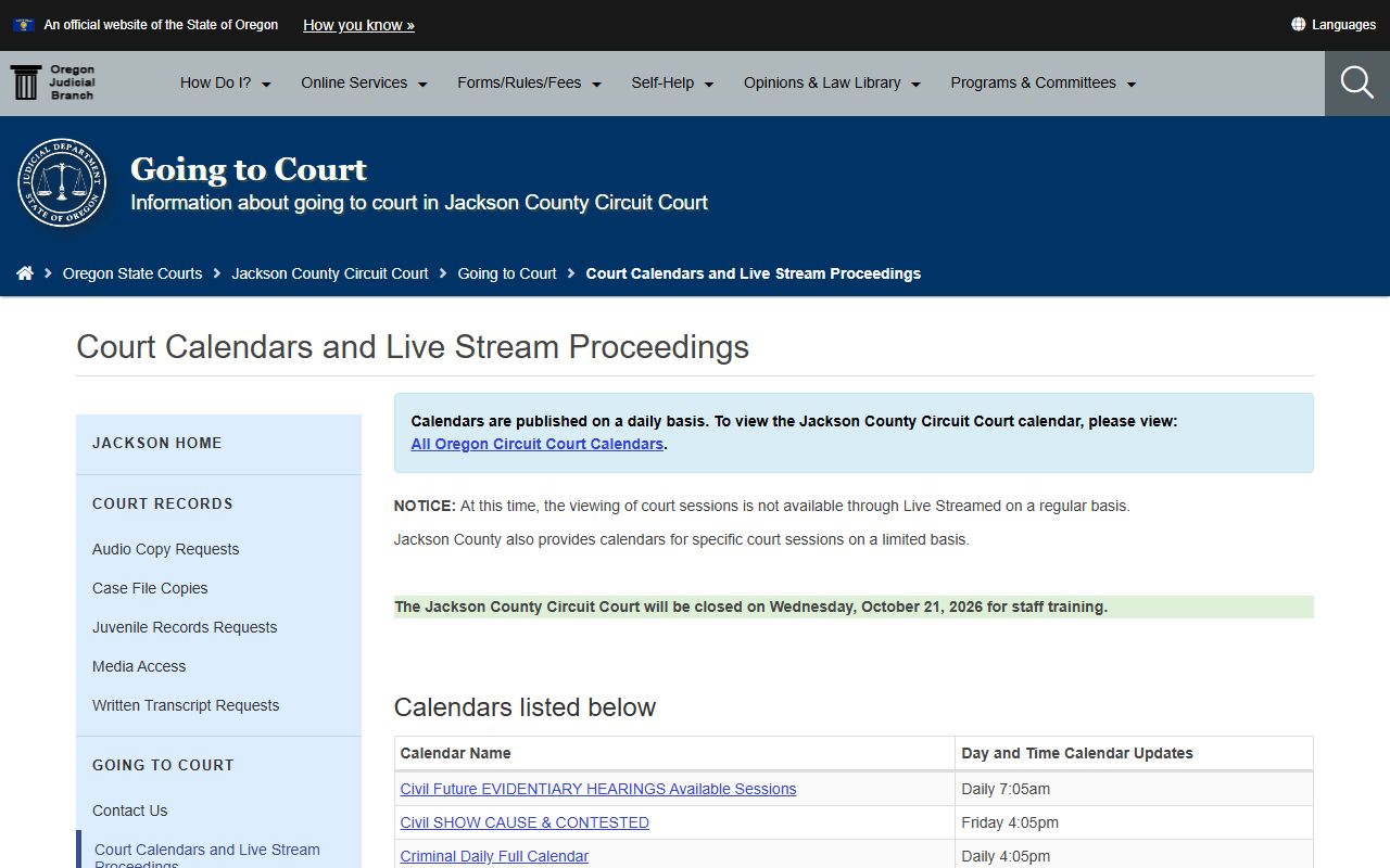Jackson County court dockets Jackson Circuit Court calendars
