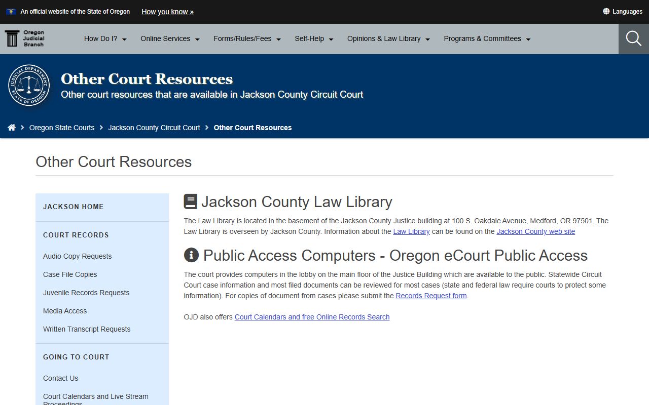 Jackson County court records public access computers and law library