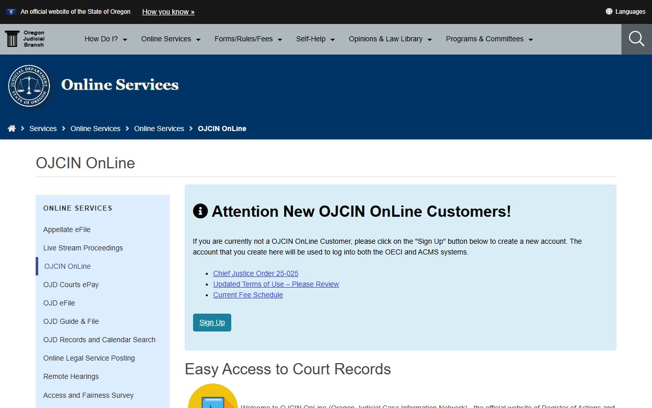 Jackson County court records OJCIN subscription access