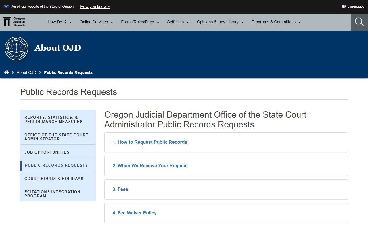 Jackson County court records OJD records request guidance