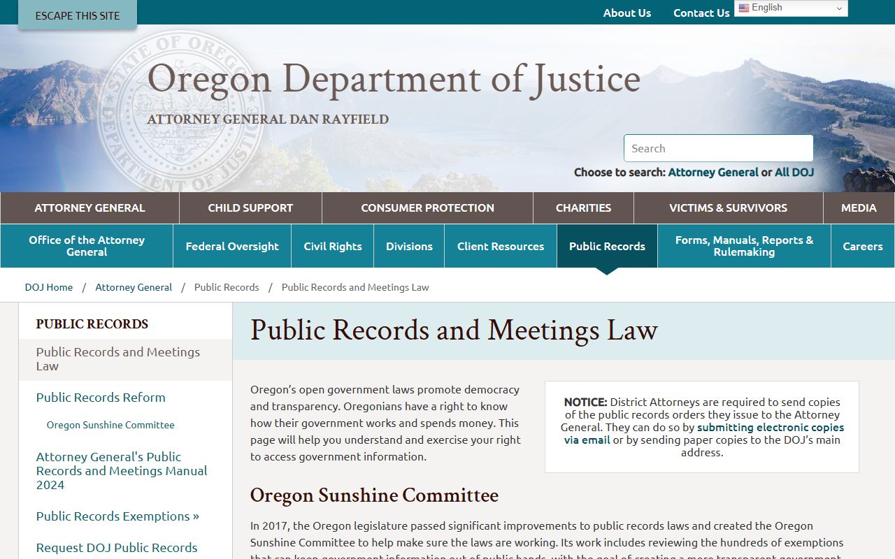 Jackson County court records Oregon DOJ public records overview