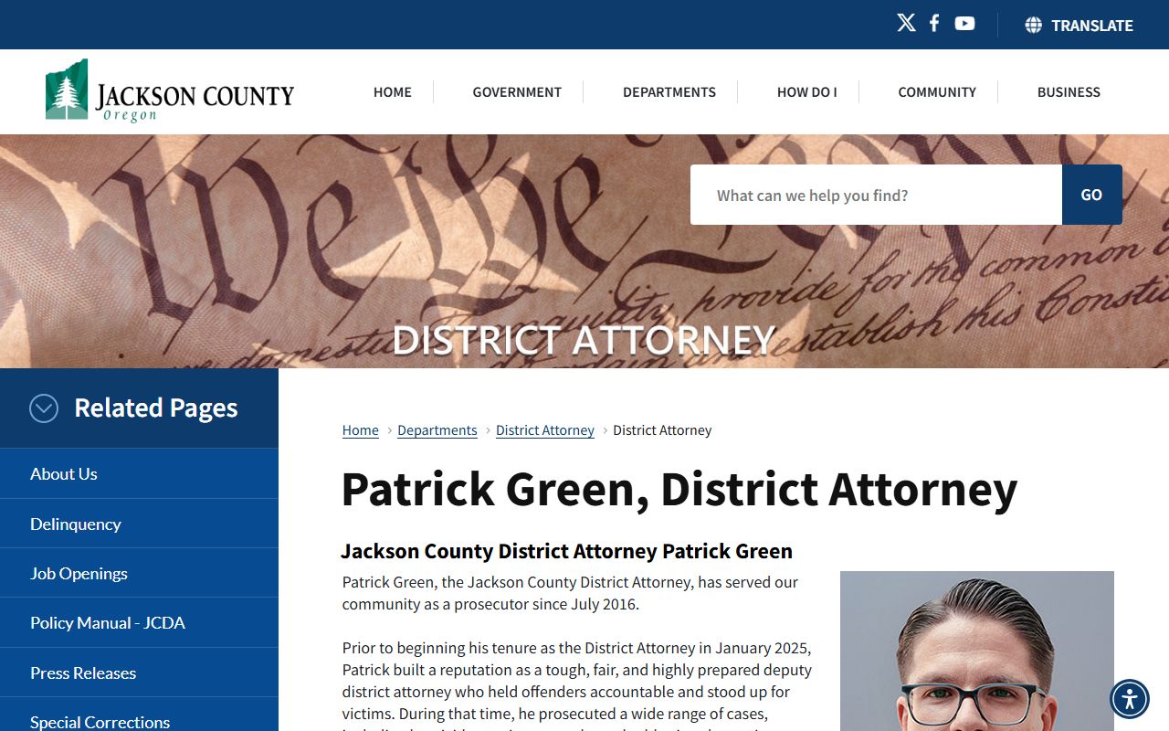 Jackson County criminal court records District Attorney page