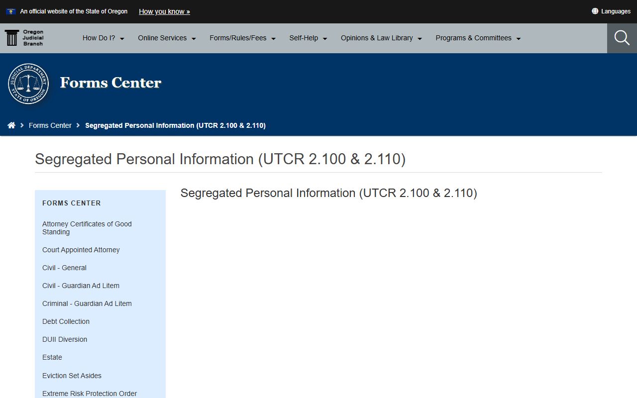 Jackson County criminal court records OJD segregated personal information forms