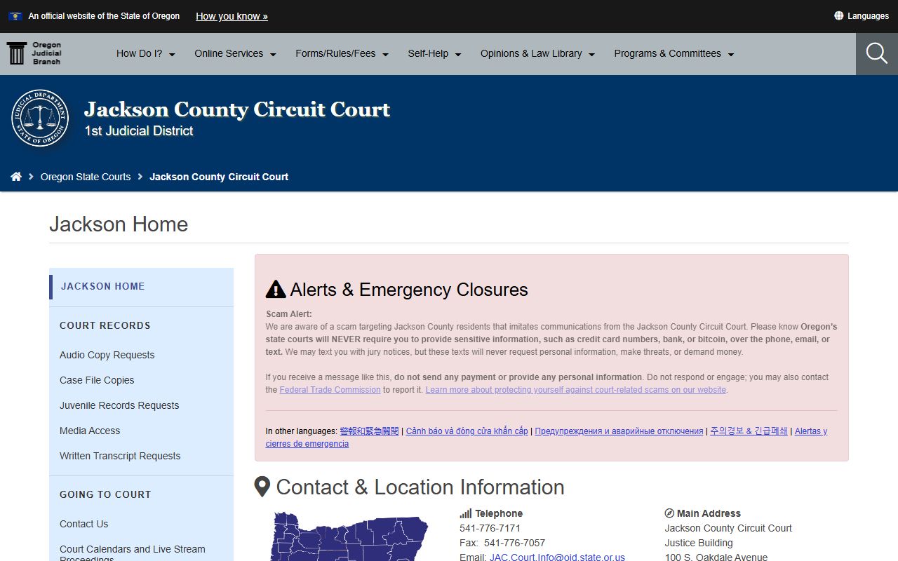 Jackson County Court Circuit Court official homepage