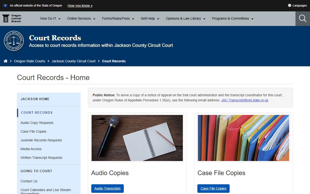 Jackson County Court records landing page