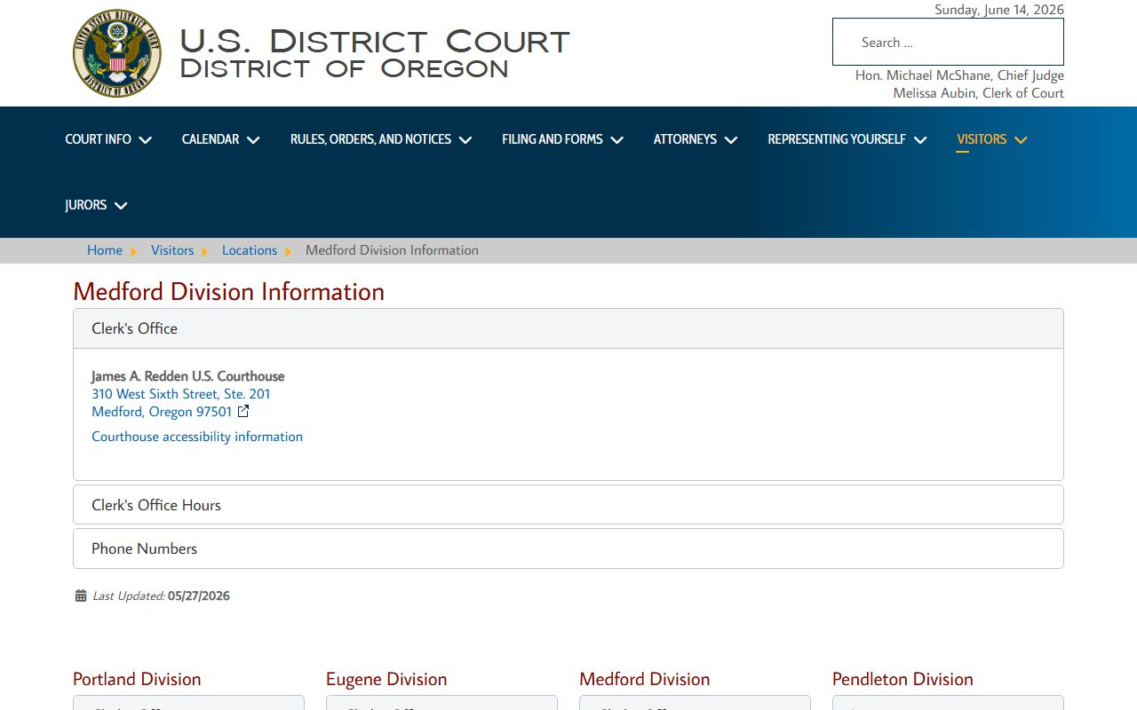 Jackson County Court federal records Medford Division