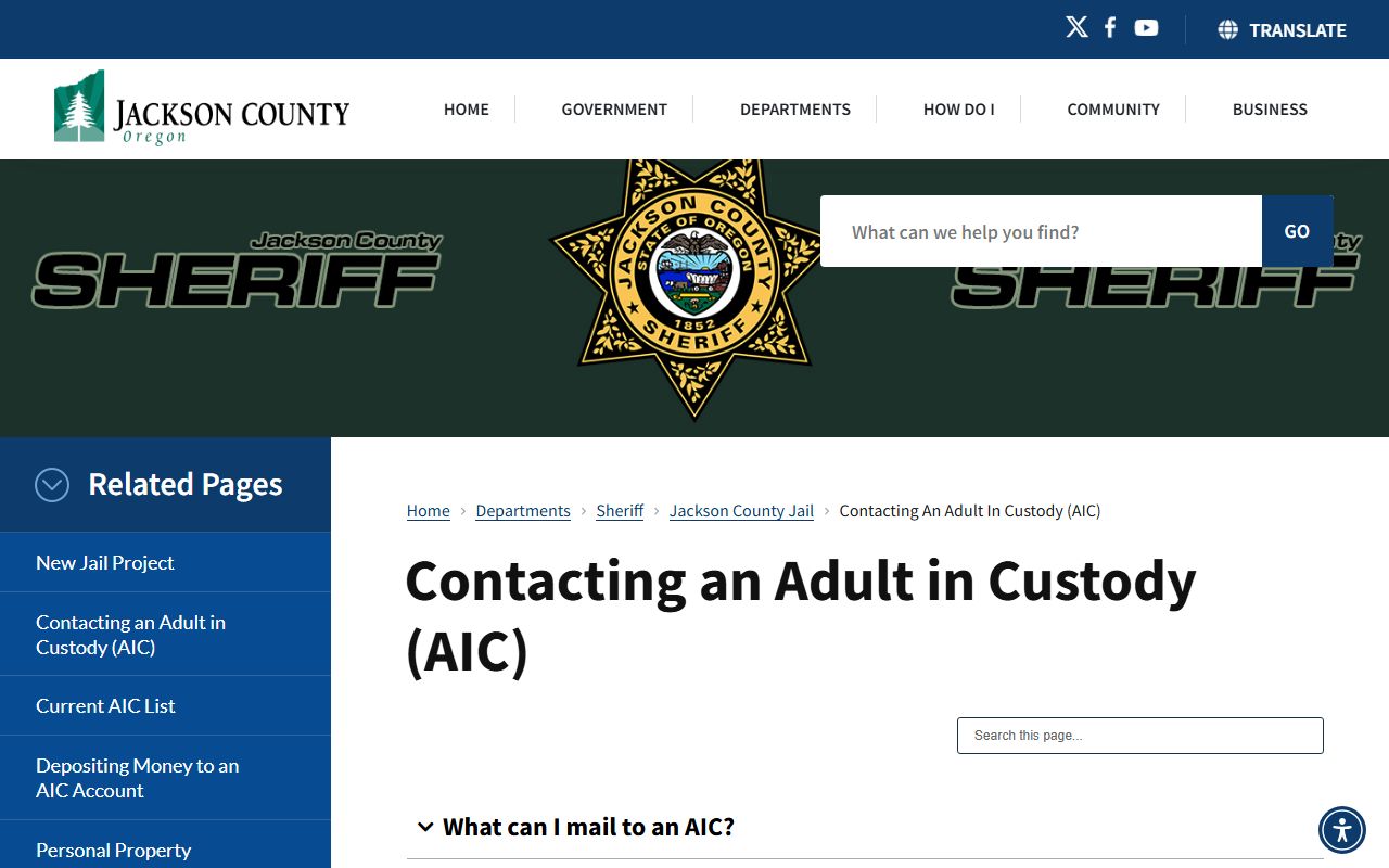 Jackson County Jail mail rules for Adults in Custody