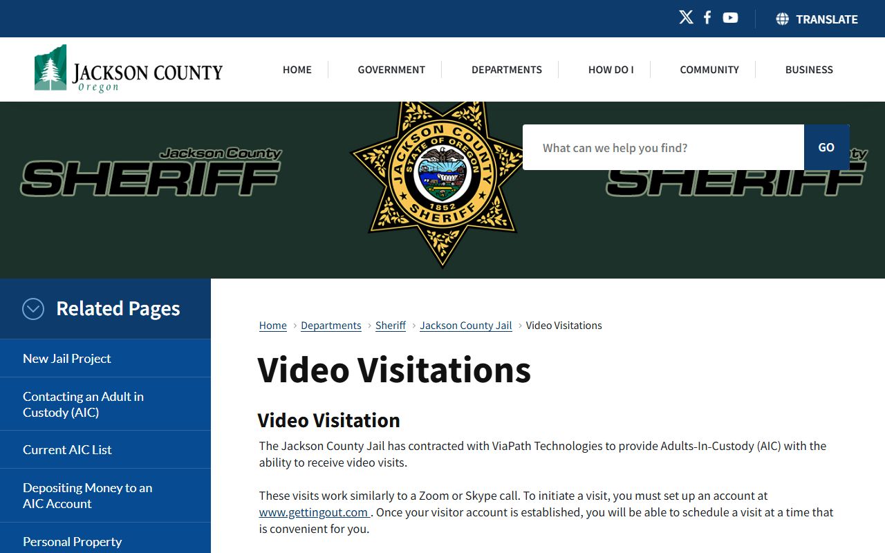 Jackson County Jail video visitation instructions
