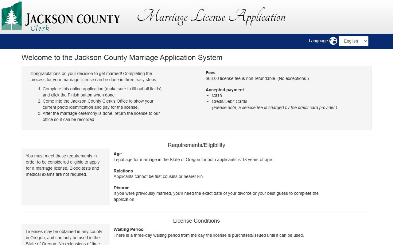 Jackson County marriage records online application