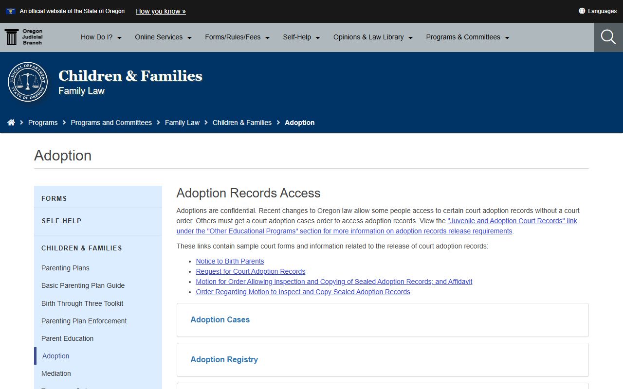Jackson County marriage and divorce records adoption confidentiality