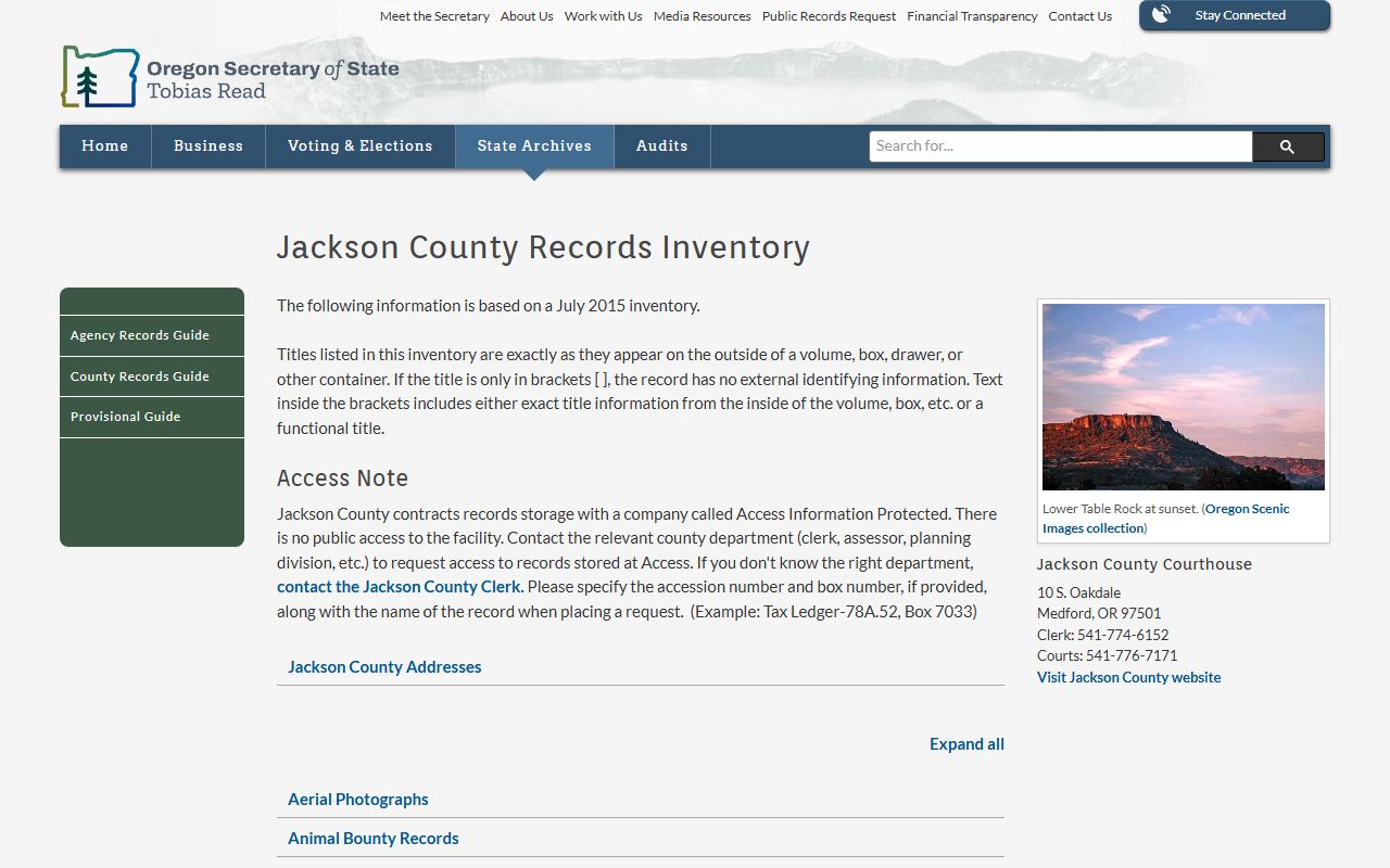 Jackson County probate records Oregon Archives inventory