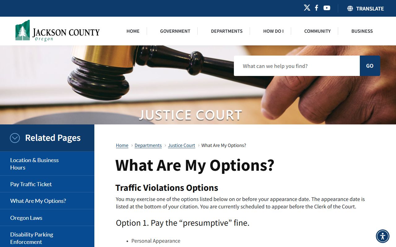 Jackson County Justice Court traffic ticket options